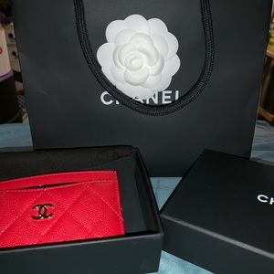 Authentic Red Chanel Card Holder Wallet
